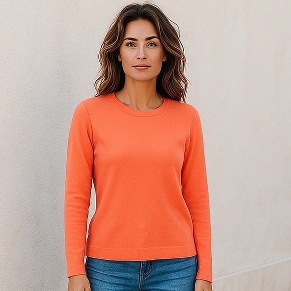 J.Crew 100% Cashmere Sweater Med Coral Orange Crewneck - Picture 2 of 5